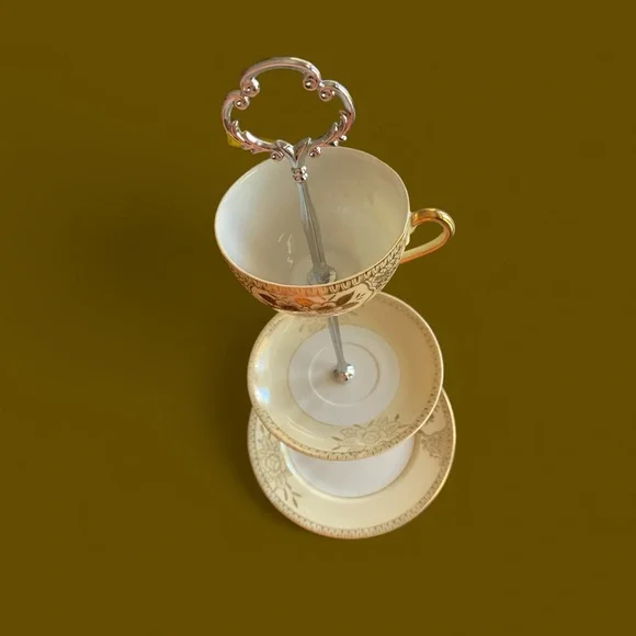 Vintage Chikaramachi hand panted teacup saucer and dessert plate up-cycled - Picture 4 of 9